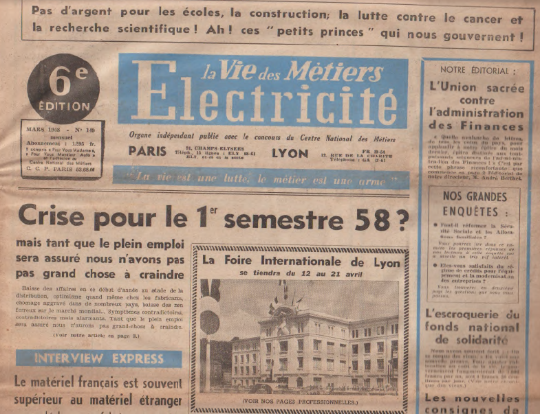 La Vie des Métiers Électricité Mars 1958