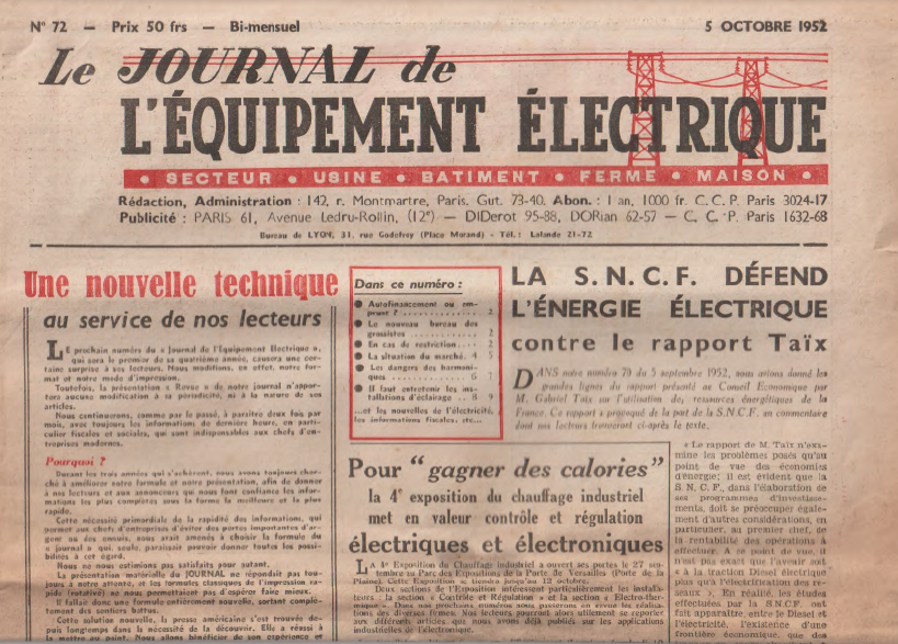 Le Journal de l'Équipement Électrique 5 Octobre 1952