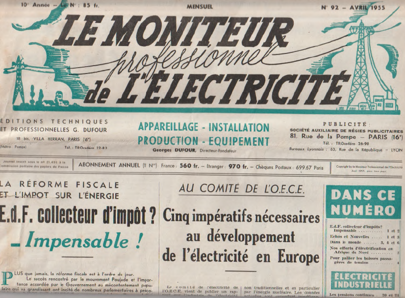 Le Moniteur Professionnel de l'Électricité Avril 1955